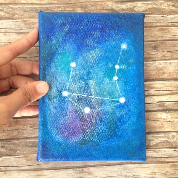 Libra Zodiac Constellation. Original miniature paintings. Canvas art. Libra constellation.