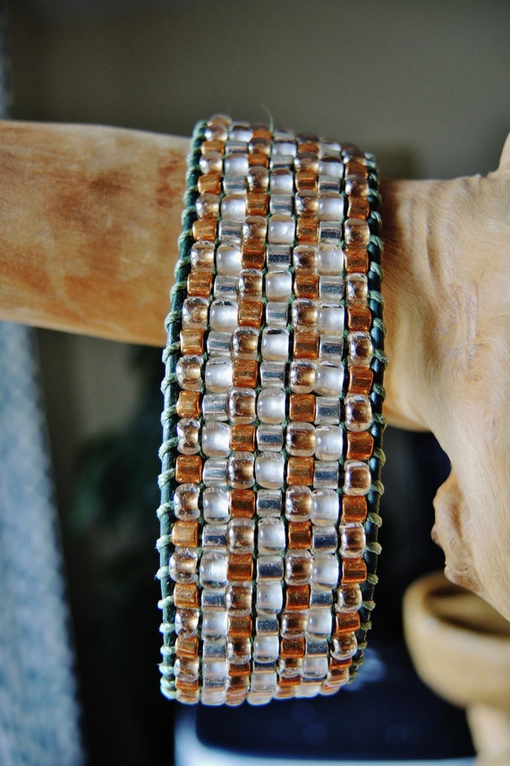 TEAL hugged GOLD & SILVER HandLoomed Bracelet on Metallic