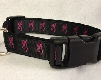 Black and Dark Pink / Purple Browning Deer Dog Collar