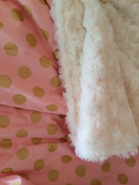 Blush pink gold baby blanket gold dots nursery by DwellDarling