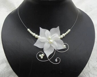 Collier mariée mariage soirée Fleur de soie ivoire Nora Necklace wedding evening ivory silk flower Nora bridal bride