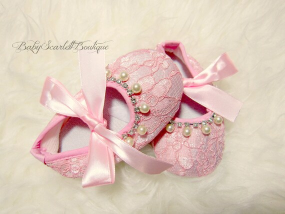 Pink Lace Baby Girl Shoes,Crib Shoes,Infant Shoes