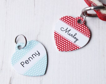 Polka dot Heart Pet Id Tag – personalised dog name tag – dog identification tag – cat name tag – personalized pet ID tag - P06