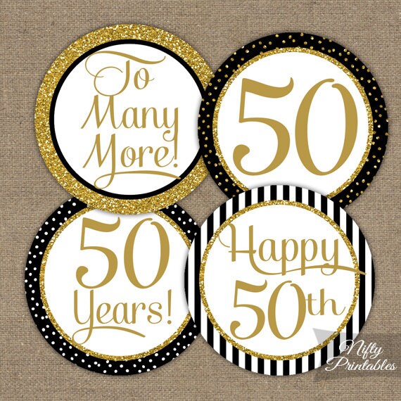 50th Anniversary Cupcake Toppers Fiftieth Anniversary Black