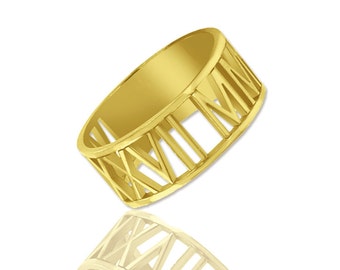 Date ring , 18K gold plated on 925 sterling silver ring, Roman numerals ring