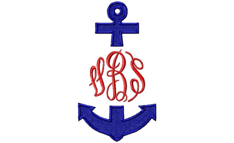 Split monogram anchor embroidery design download 4x4 and 5x7