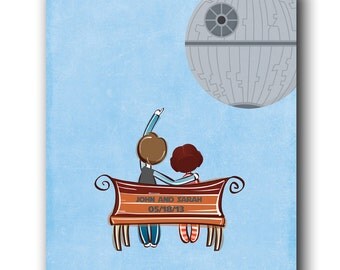 Star Wars Wedding/Anniversary Gift-Han Solo and Princess Leia Paper Anniversary-Personalized Wedding Gift-House Warming Gift-Death Star-C012