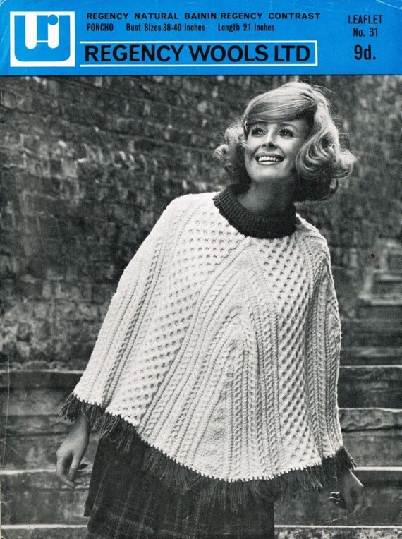 Regency 31 Ladies aran poncho vintage knitting pattern PDF