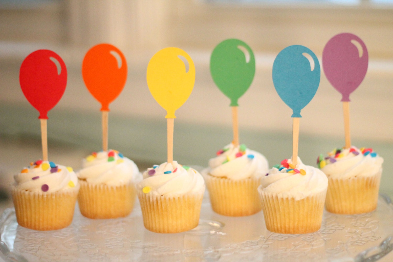 Mini Rainbow Balloon Cupcake Toppers Set of 12