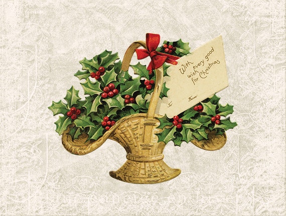 Digital Christmas Color Illustration - Antique Vintage Christmas - Christmas Holiday Printable Download -  Illustration INSTANT DOWNLOAD