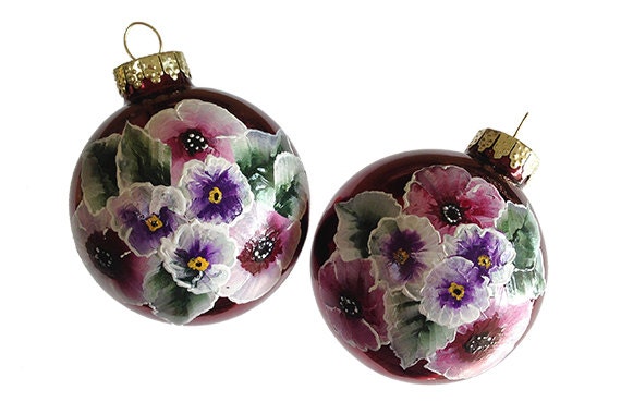 hand painted christmas ornament glass ball flowers floral red personalized owl christmas ornaments