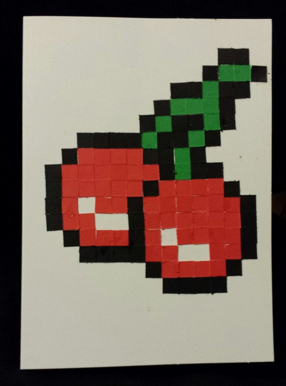 Items similar to Handmade Pacman Pixel Cherries Card on Etsy