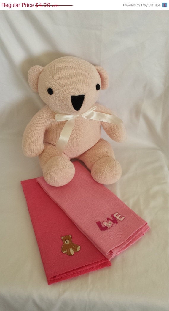 ON SALE Pink Love and Teddy Bear Burp Cloths for Girls