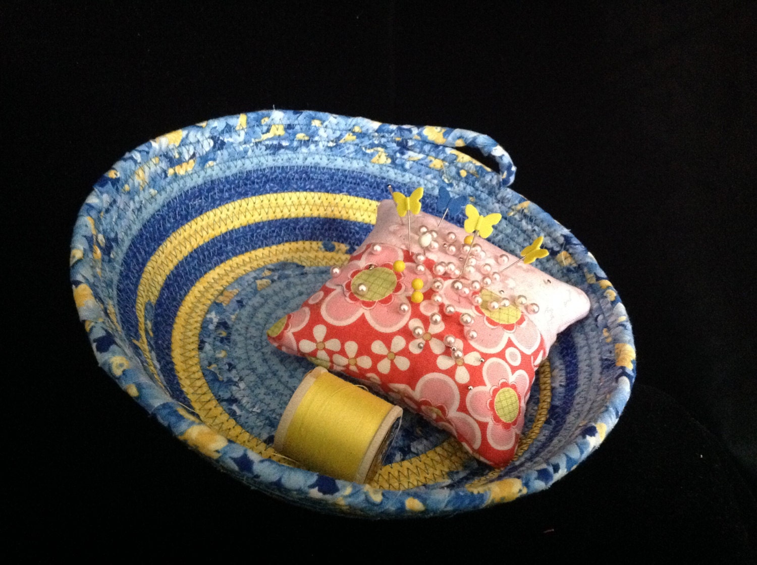 This fabric wrapped cord basket is the perfect little