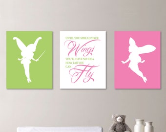 Fairy Inspirational Quote Print Trio - Girl Nursery. Fairy. Tinkerbell Wings Wall Art - Fairy Nursery Art. Fairy Bedroom Art. (NS-436)