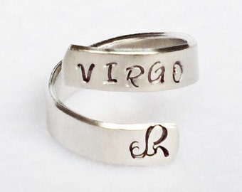 ... Ring - Custom Ring -Handstamped Ring -Astrology Ring -Adjustable Ring