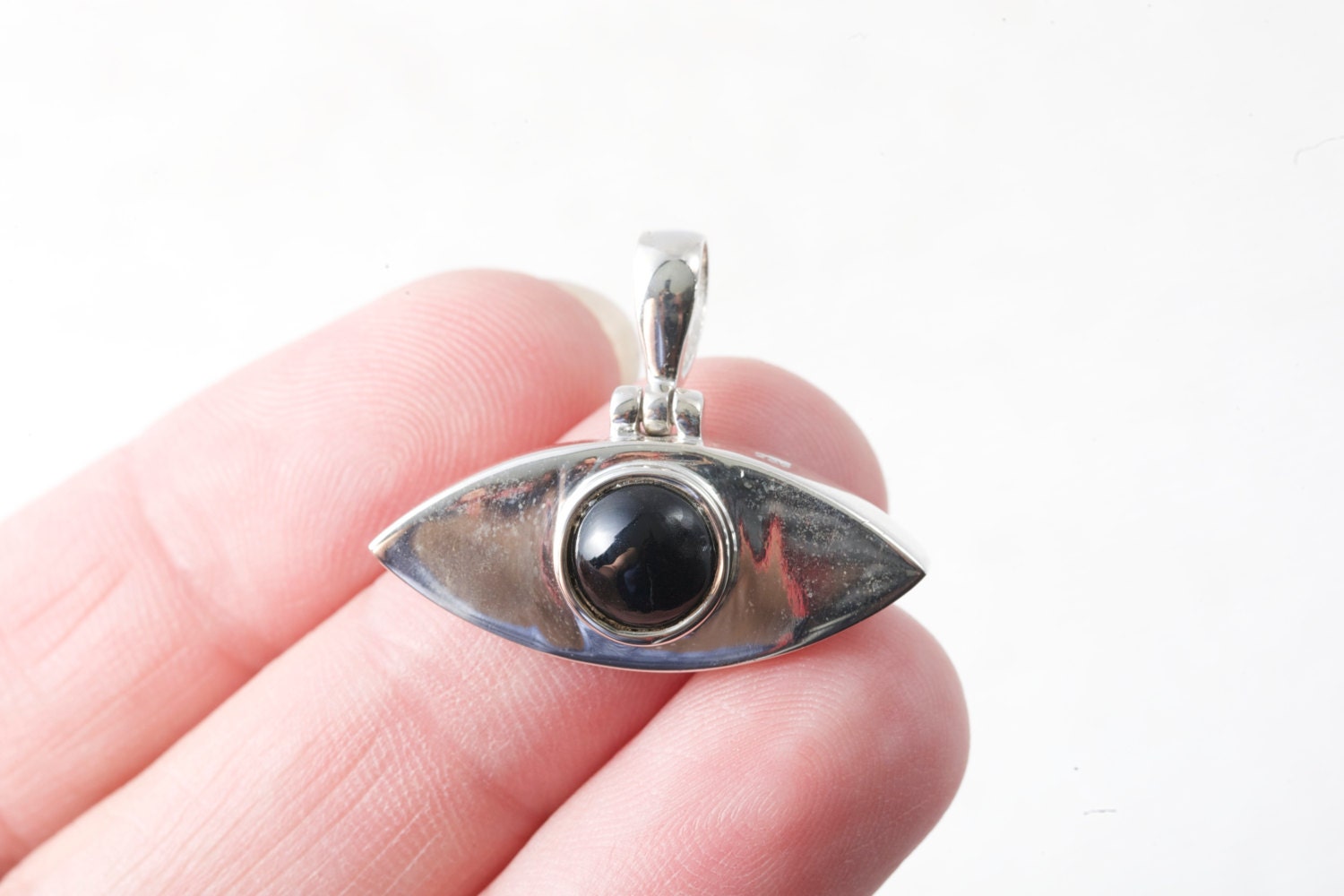 Sterling Silver Eye Pendant with Black onyx pupil 30mm Evil
