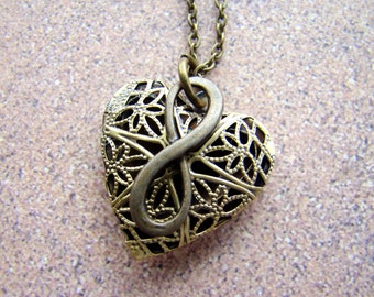 Infinite Love Essential Oil Diffuser Necklace, Heart Shaped Oil Diffuser Pendant in Bronze
