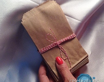 Bag, brown, small, 3.25 x 5.5 small favor bags, flat, kraft, mini paper bag, craft fairs, treats, goodie, candy buffet bags, pack 100 200