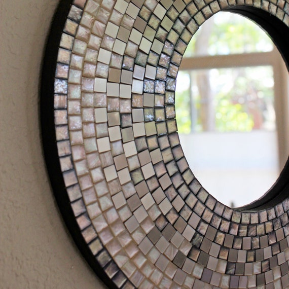 Mother of Pearl and Earth tone Mosaic Mirror by WeldenDesigns