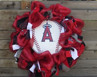 24" Angels wreath Angels Baseball Wreath Angels Sports Wreath Baseball Wreath Angels Baseball Deco Mesh Wreath Angels DecoMesh Door Decor