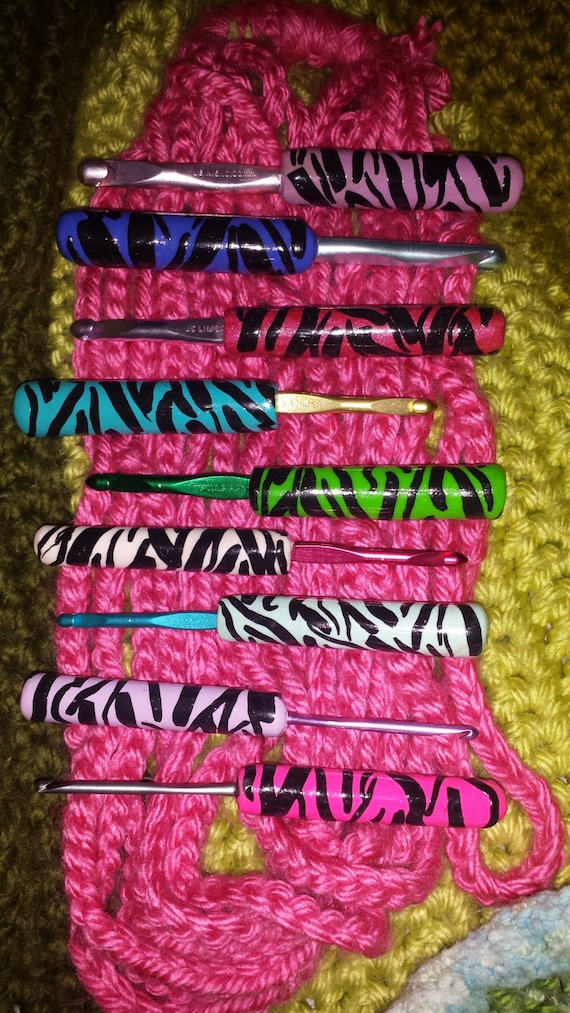 SALE!!!  9pc zebra print polymer clay handle crochet hooks large handles for arthritic hands