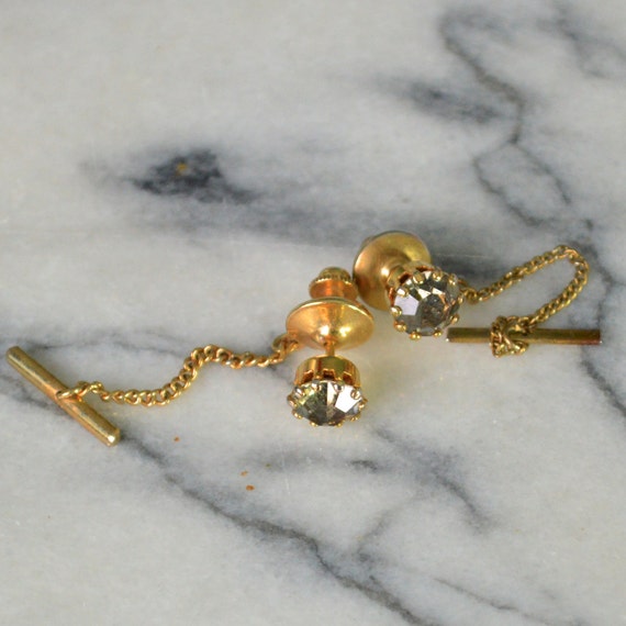 Vintage Tie Tack Stud Pin with Safety Chain Gold Tone Fitting