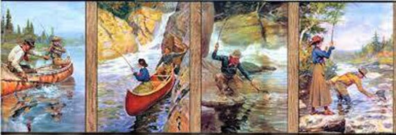 Vintage Fishing Theme Wallpaper Borders CH7830BD by CARAUT on Etsy