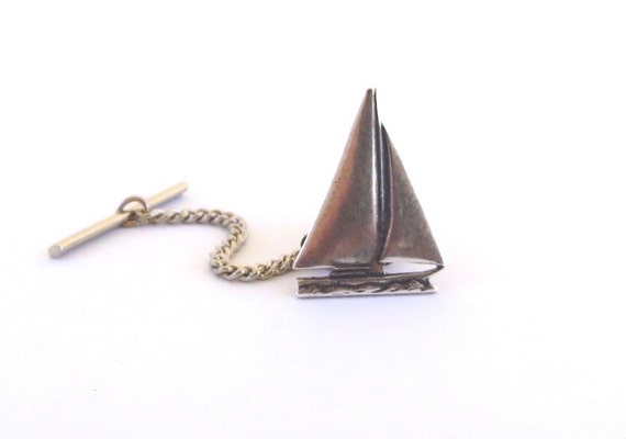 Small Sailboat Tie Tack in Sterling Silver Ox Finish- Gifts For Men