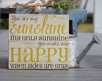 You are my sunshine wall art, hand painted wood sign, great for baby room or home decor, measures 11" x 12"