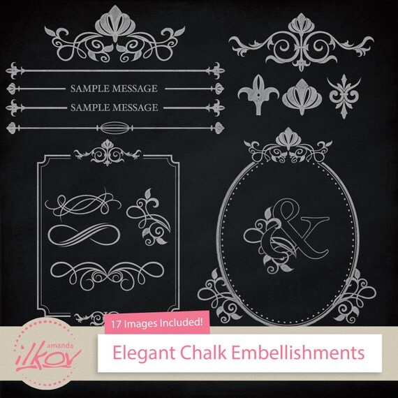 Items similar to Premium Wedding Clip Art Chalk Embellishments