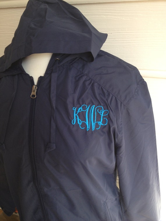 Plus Size Monogram Zip Hooded Rain Jacket by ChickadeesDesigns0