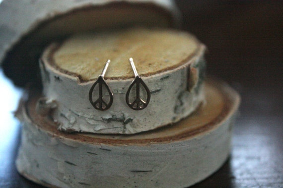 Recycled Sterling Silver Teardrop Peace Sign Earrings Made in NYC