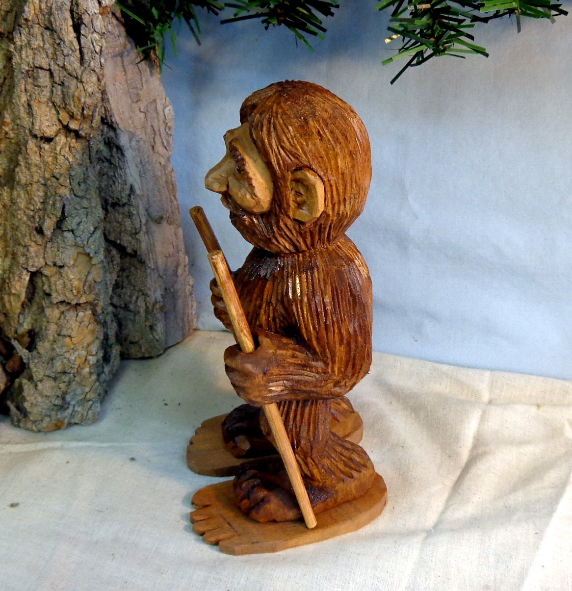 Sasquatch hand carved wood OOAK original gift for