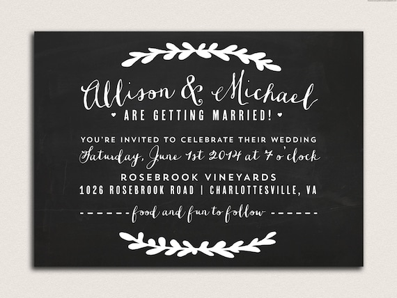 Printable Chalkboard Wedding Invitation Rustic chalkboard