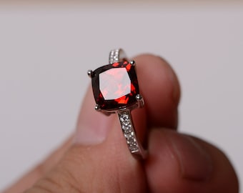 Natural Garnet Ring Gemstone Ring Sterling Silver Ring Engagement Ring Jewelry