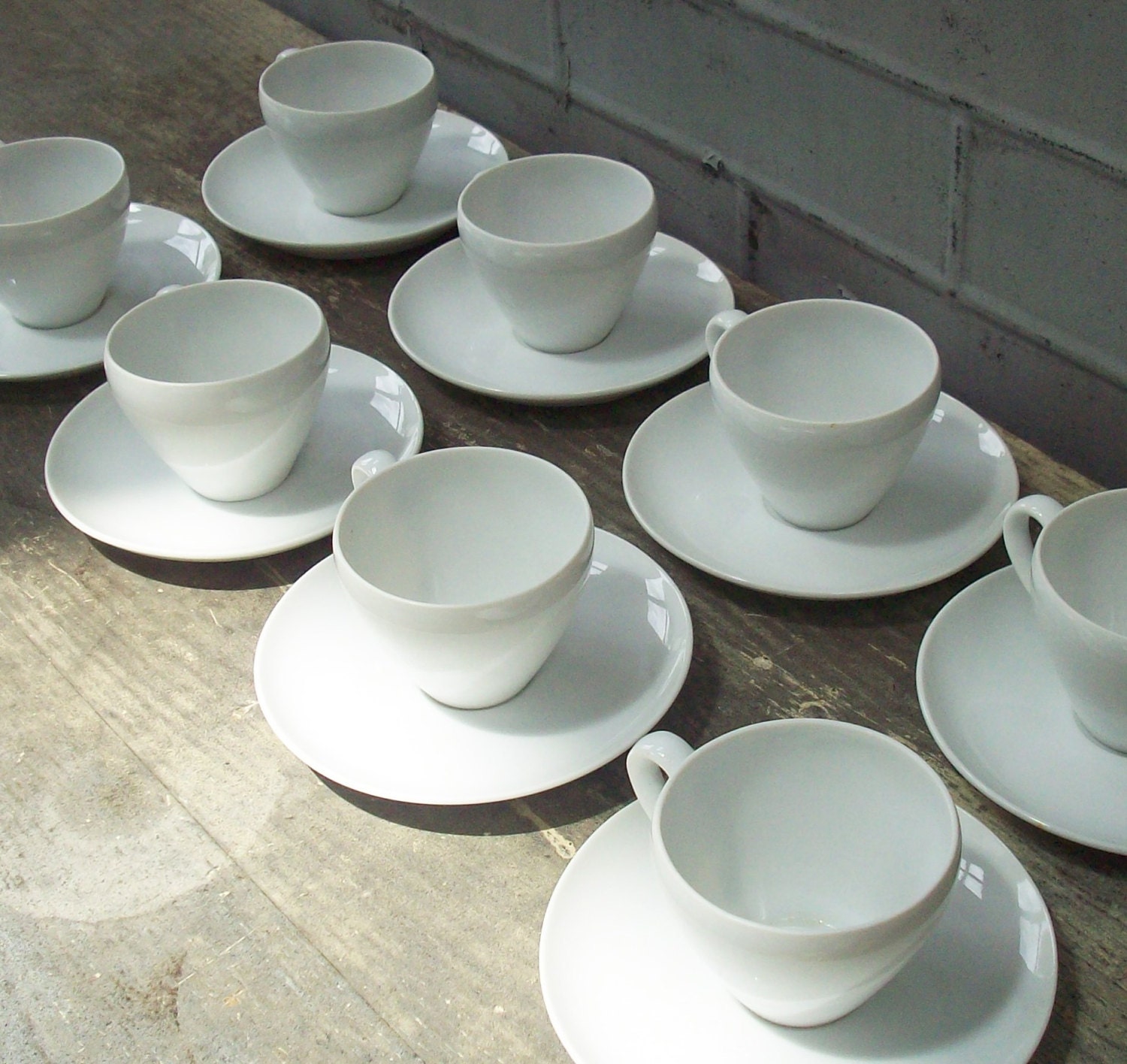 Simple White Cup and Saucer / Set of 8 / Bone China / Mixes