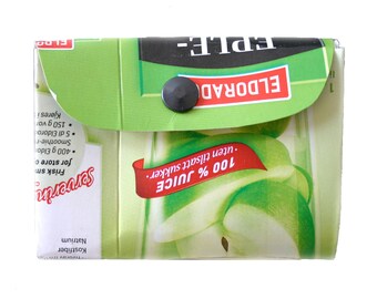 Recycled paper wallet Norwegian apple juice carton green red black strong paper purse chartreuse pouch Eldorado carton portemonnee gift idea