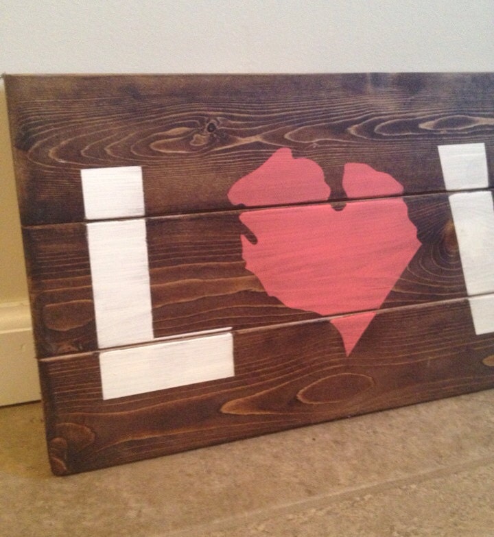 LOVE Wood Wall Art With Michigan Heart by MittenMadeDesigns