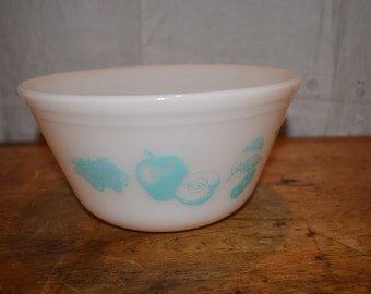 Items similar to Federal Glass Mixing Bowl Aqua Fruit - Large Size on Etsy