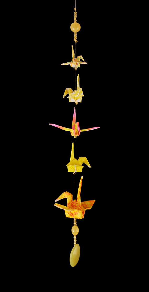 Shades of yellow origami crane string