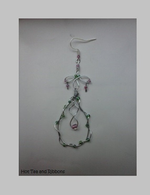 Pink and Green Wire Wrap Earrings