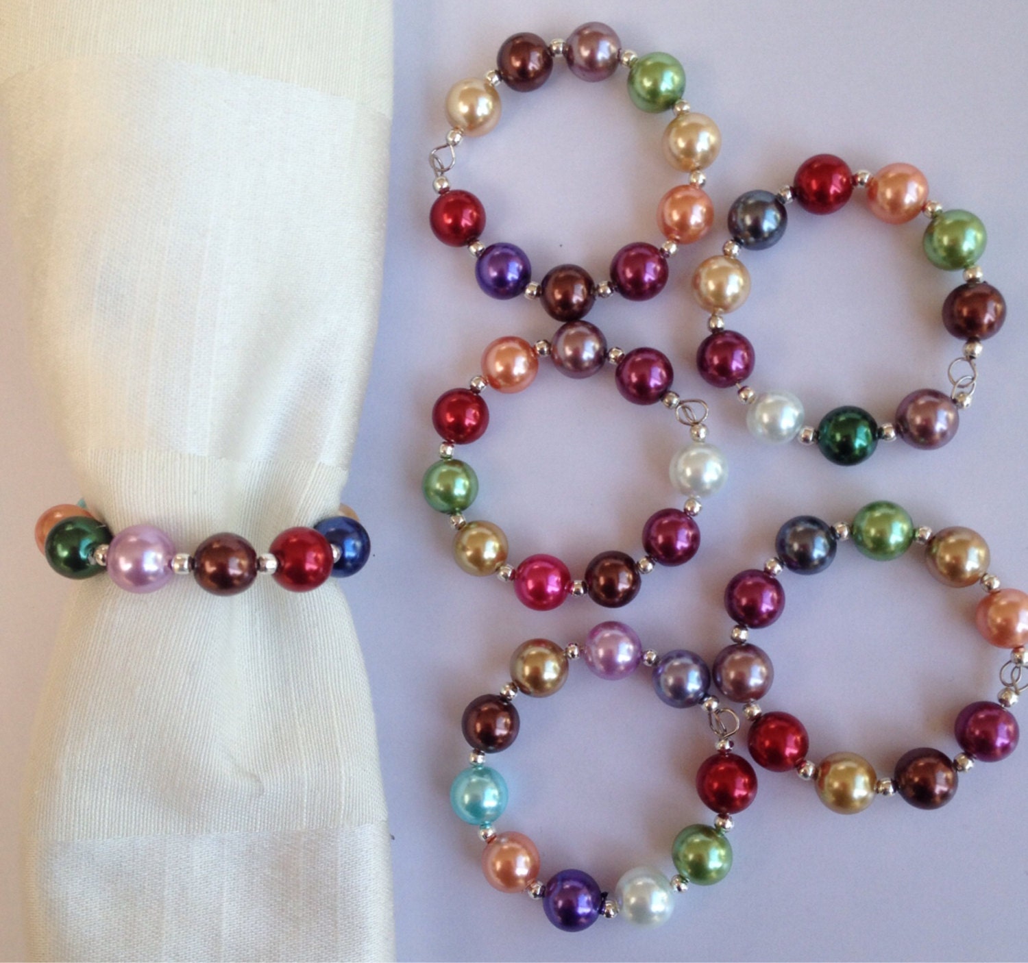 Large faux pearl beaded napkin rings serviette by DianaSianCrafts