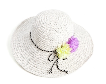 Items similar to Lovely straw hat with raspberry flower for women -sun ...