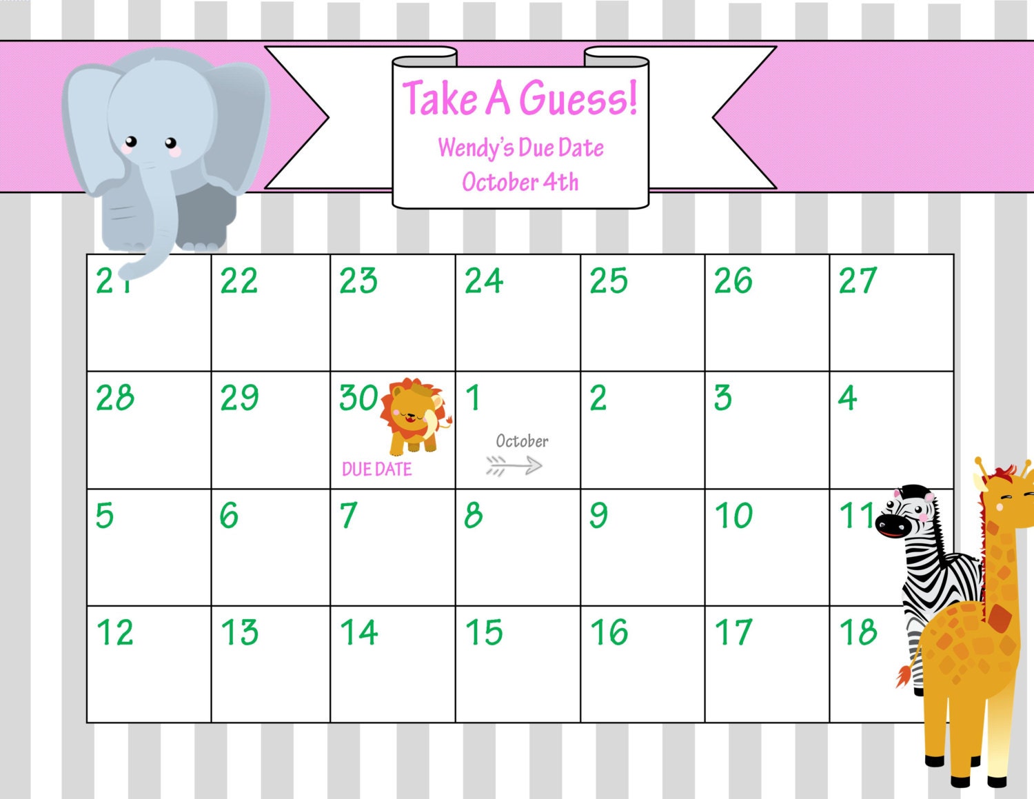 Printable Due Date Calendar // Baby Shower Game // by ChicWrist