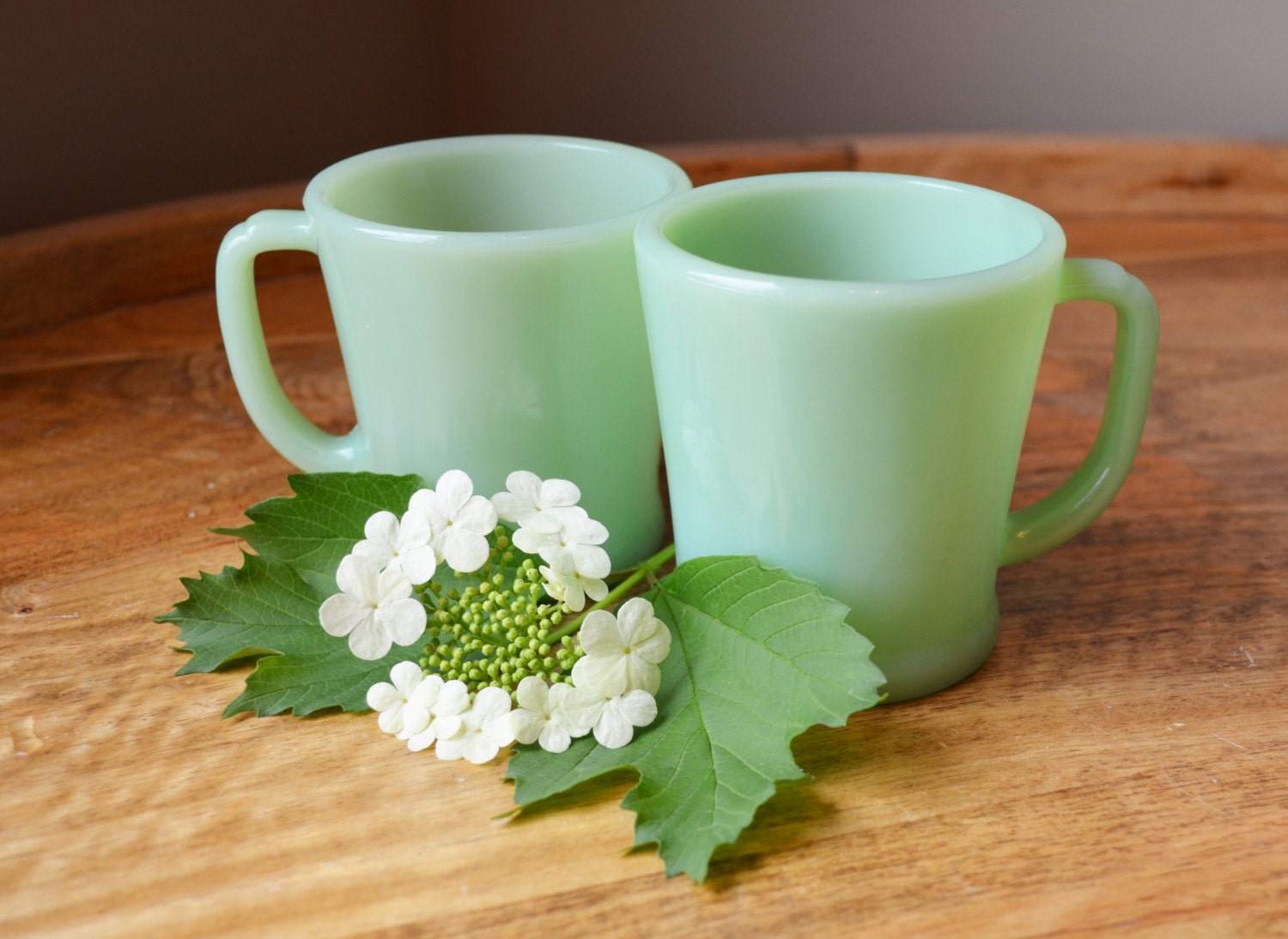 2 Vintage Fire King Jadeite D handle coffee mugs by Trashtiques