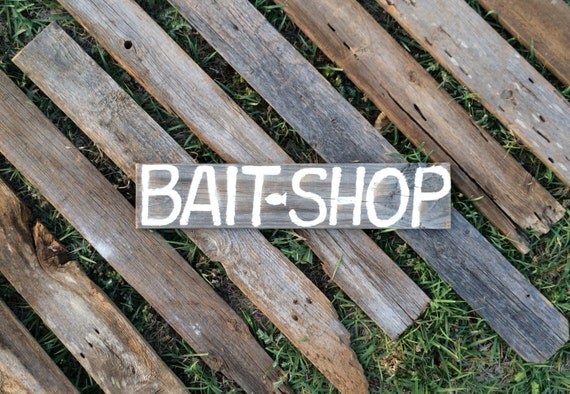 Items similar to Rustic style Bait Shop sign using recycled / salvaged ...