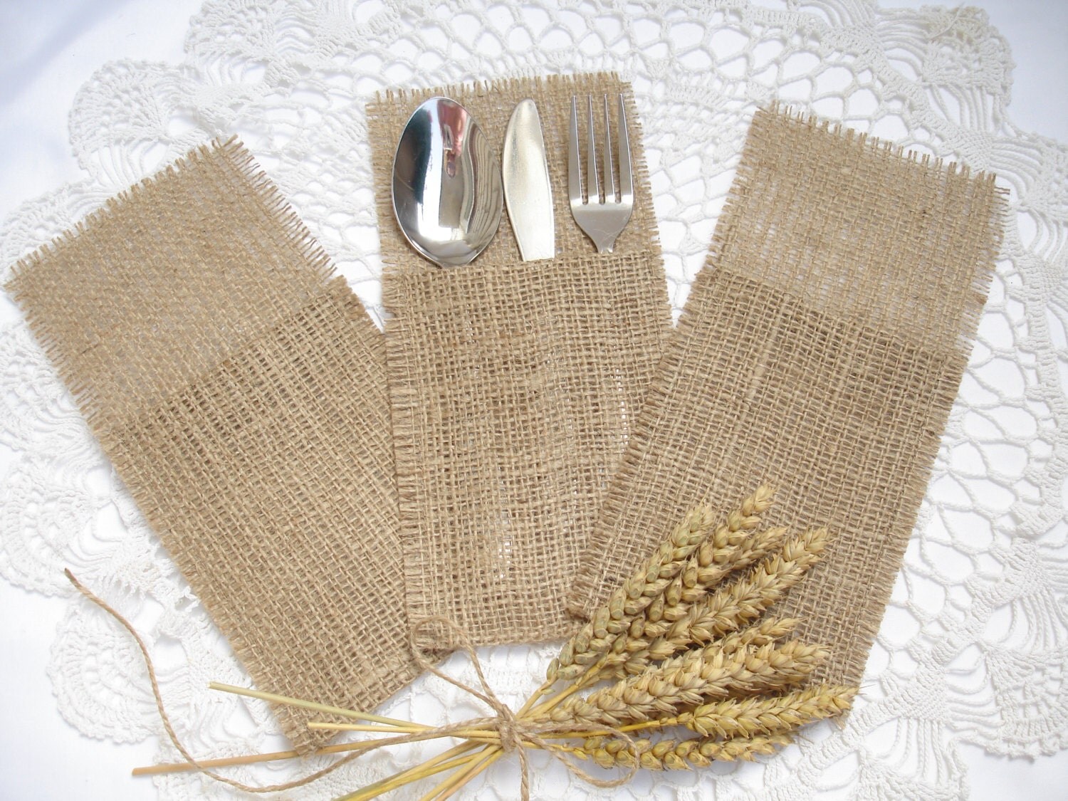 Set of 100 Burlap Silverware Holder Table Decor Rustic