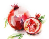 Still Life with Pomegranates, Watercolor Painting Art Print, Watercolour Art, Wall Art