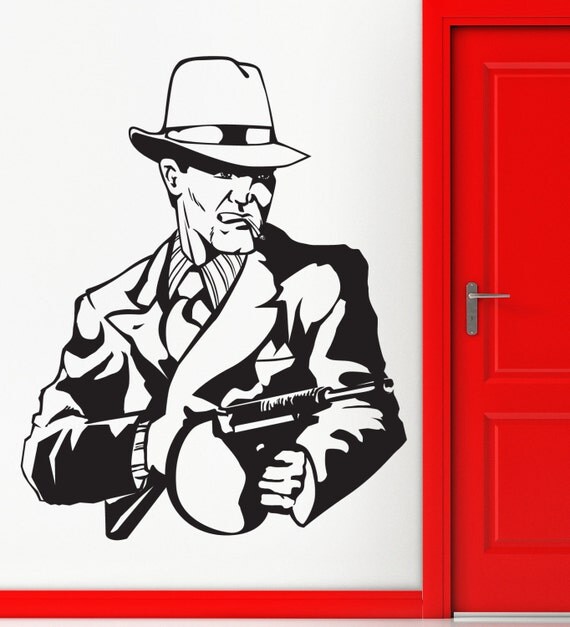 Wall Sticker Vinyl Decal Gangster Gunman With Machine Gun